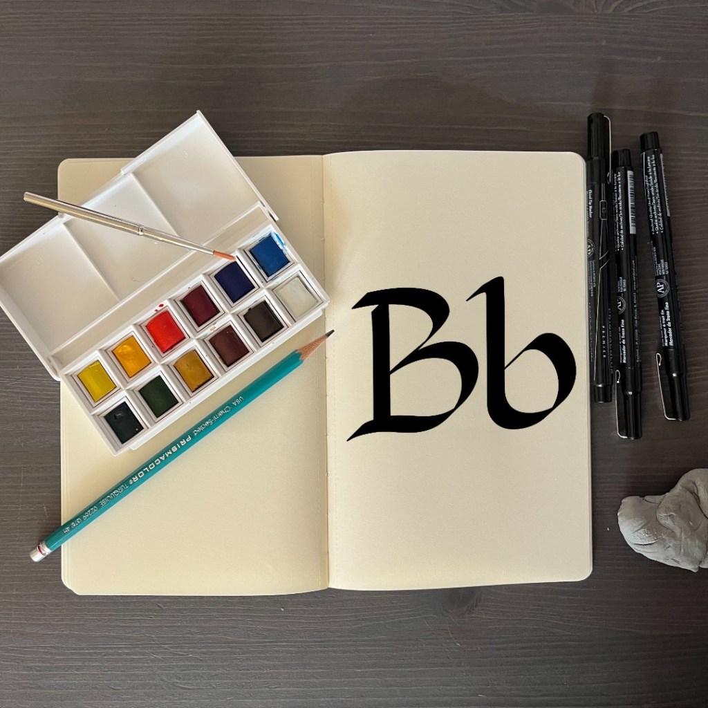 the letter Bb with an artsy background for 36 days of type