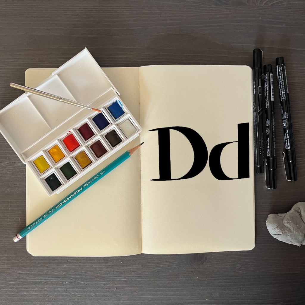 the letter Dd with an artsy background for 36 days of type