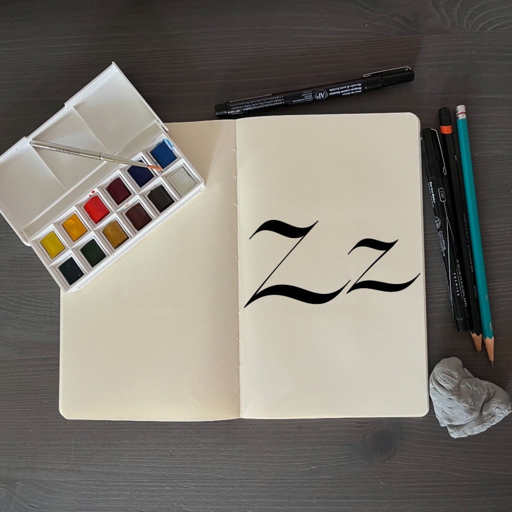 the letter Zz with an artsy background for 36 days of type