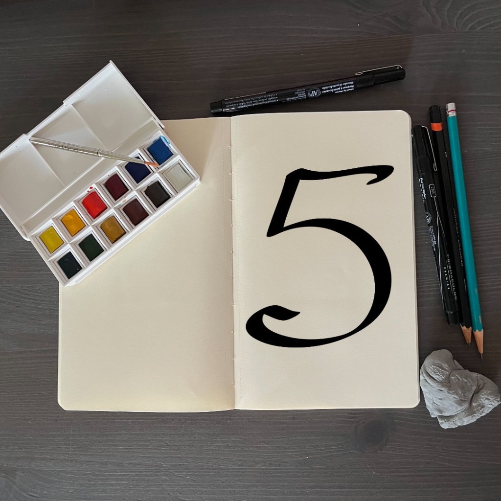 the number 5 with an artsy background for 36 days of type