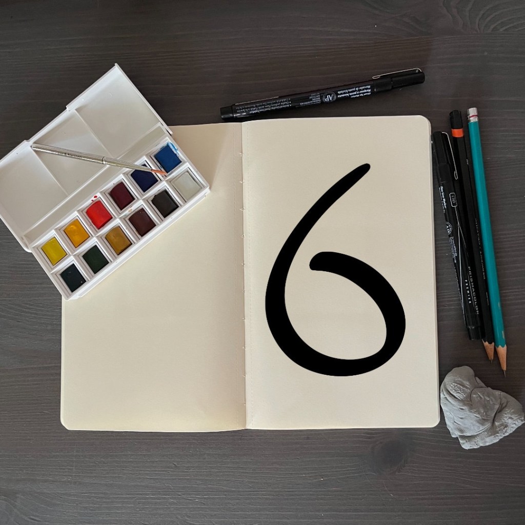 the number 6 with an artsy background for 36 days of type