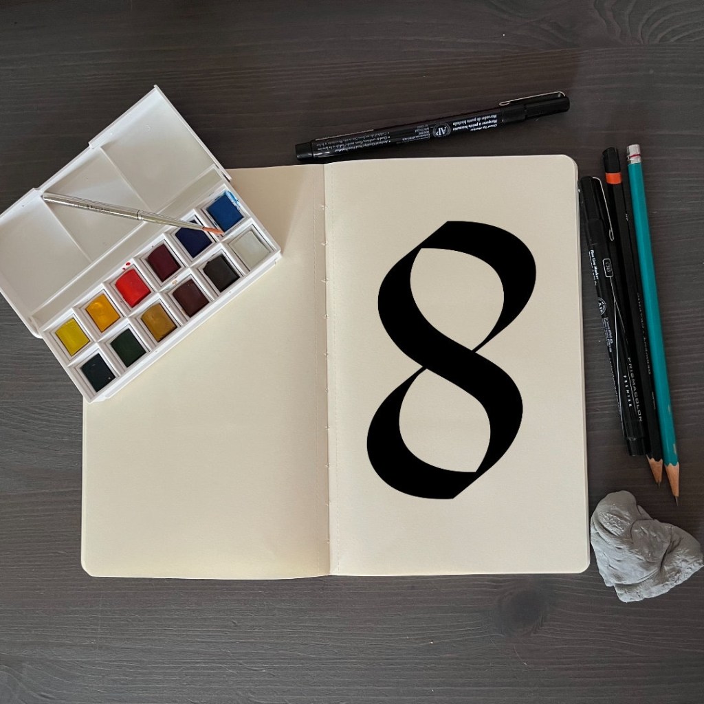 the number 8 with an artsy background for 36 days of type