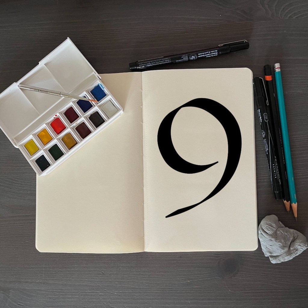 the number 9 with an artsy background for 36 days of type