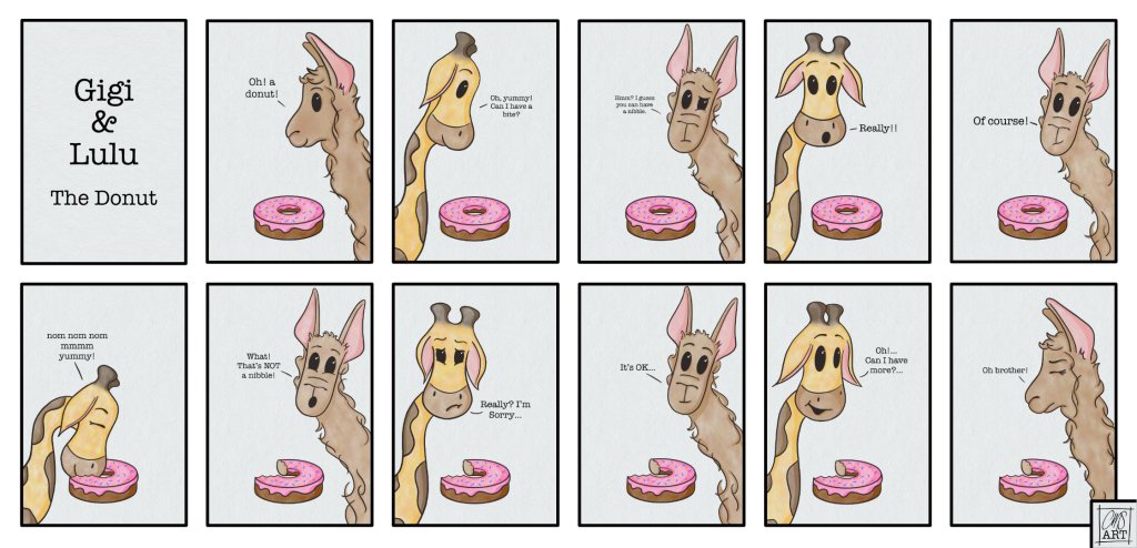 Lulu is about to eat a donut and Gigi wants to try some.