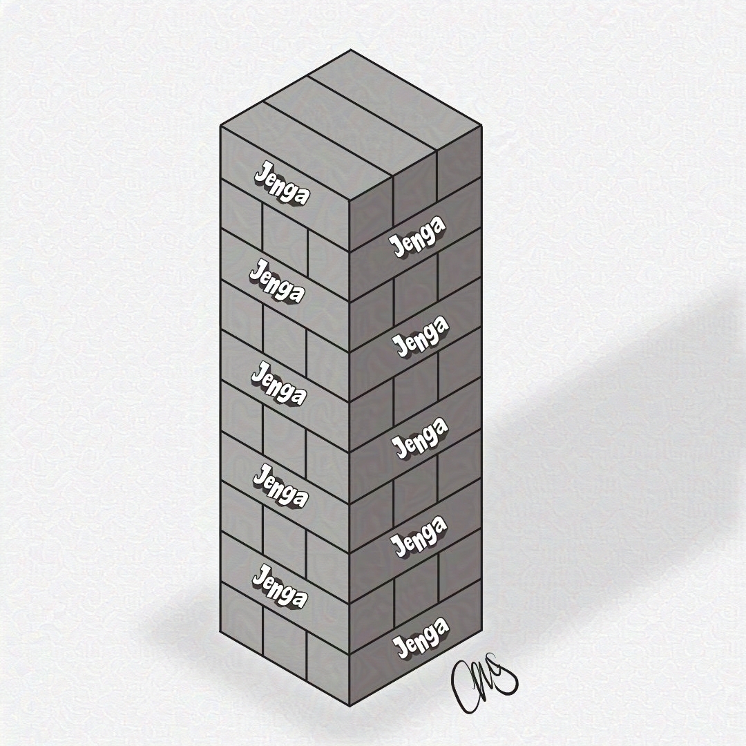 drawing of a jenga tower before the game has begun.
