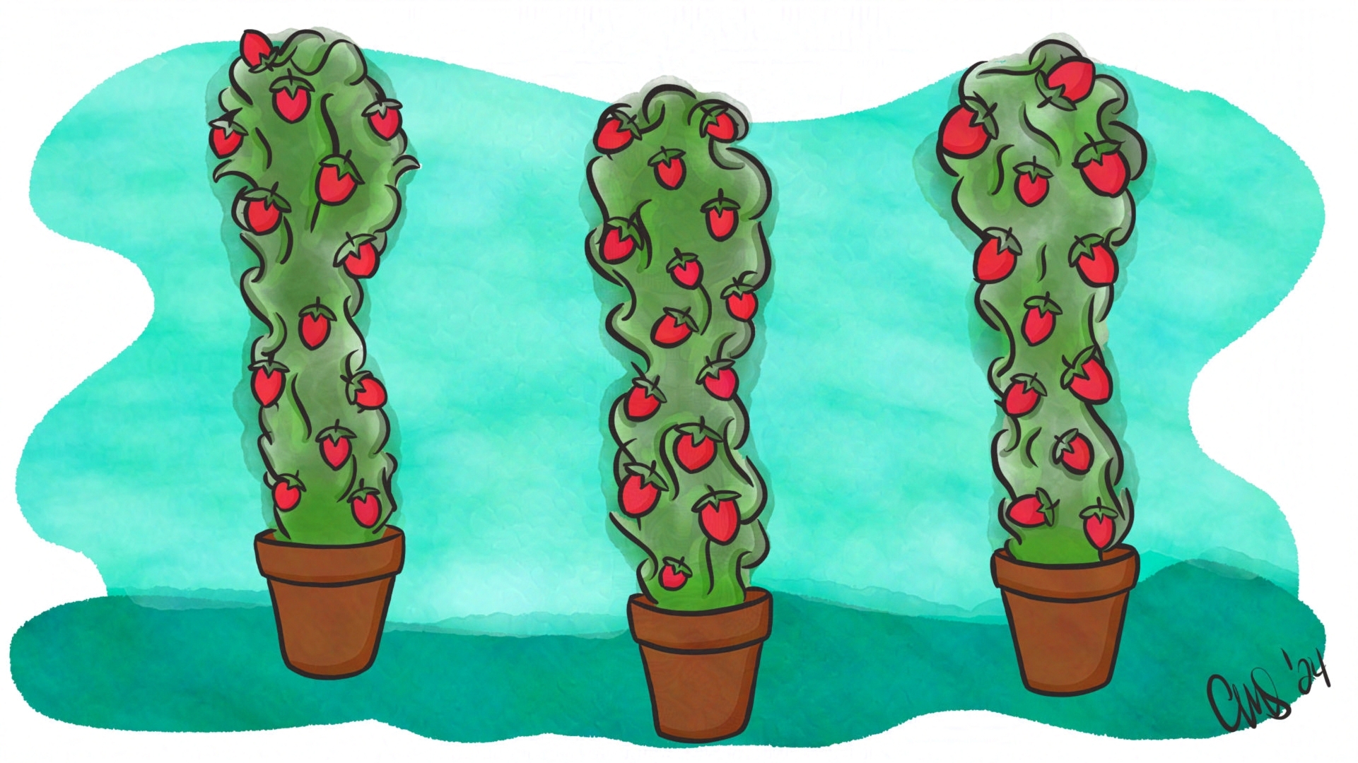 drawing of vertical strawberry plants, showcasing a new vertical farm in Virginia