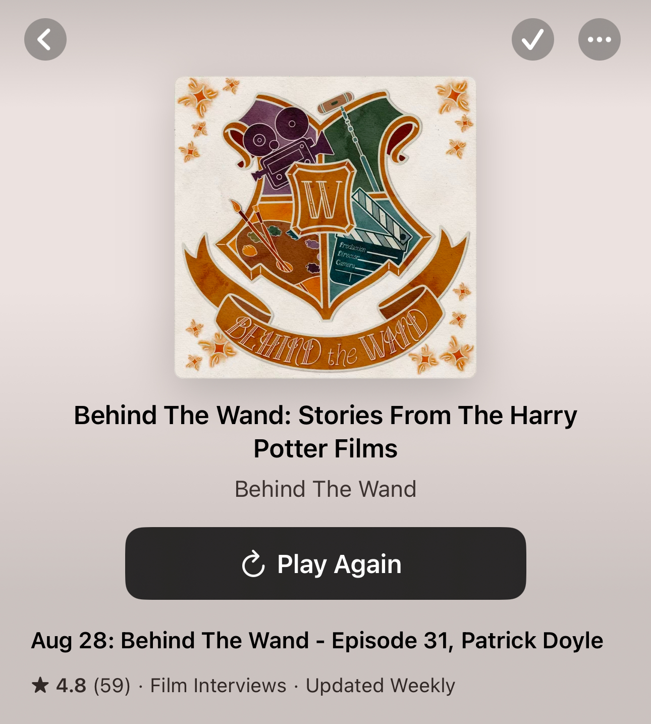 screenshot of Apple Podcasts with my album art on a podcast Behind the Wand