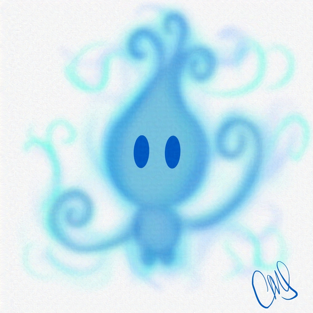fan art of a little blue wisp from the Disney film Brave