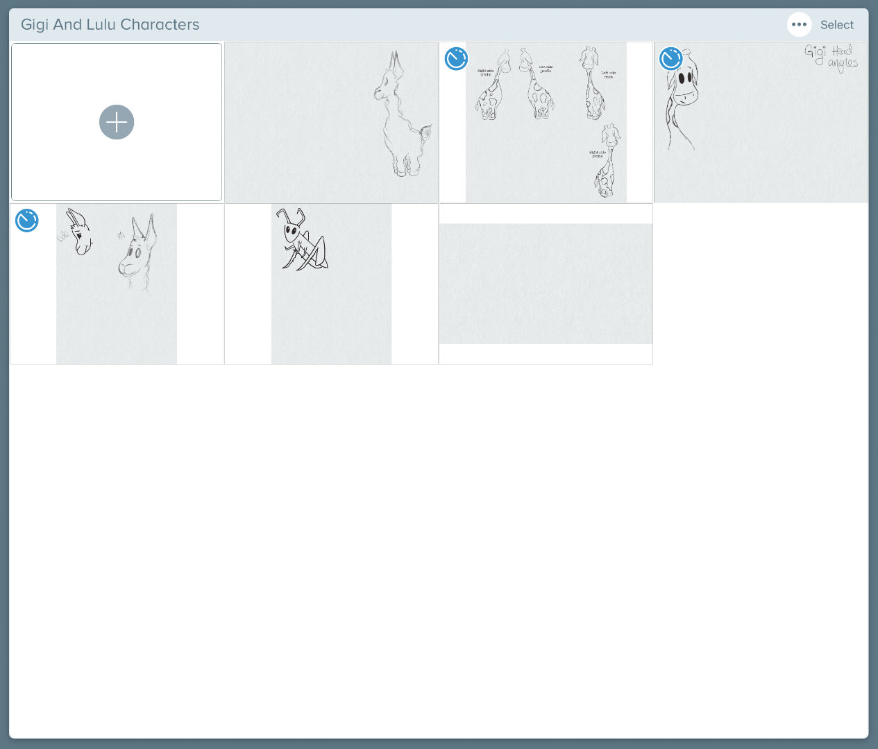 Screenshot of one of my Linea Sketch sketchbooks. This is where I am putting my characters so I can keep them consistent.
