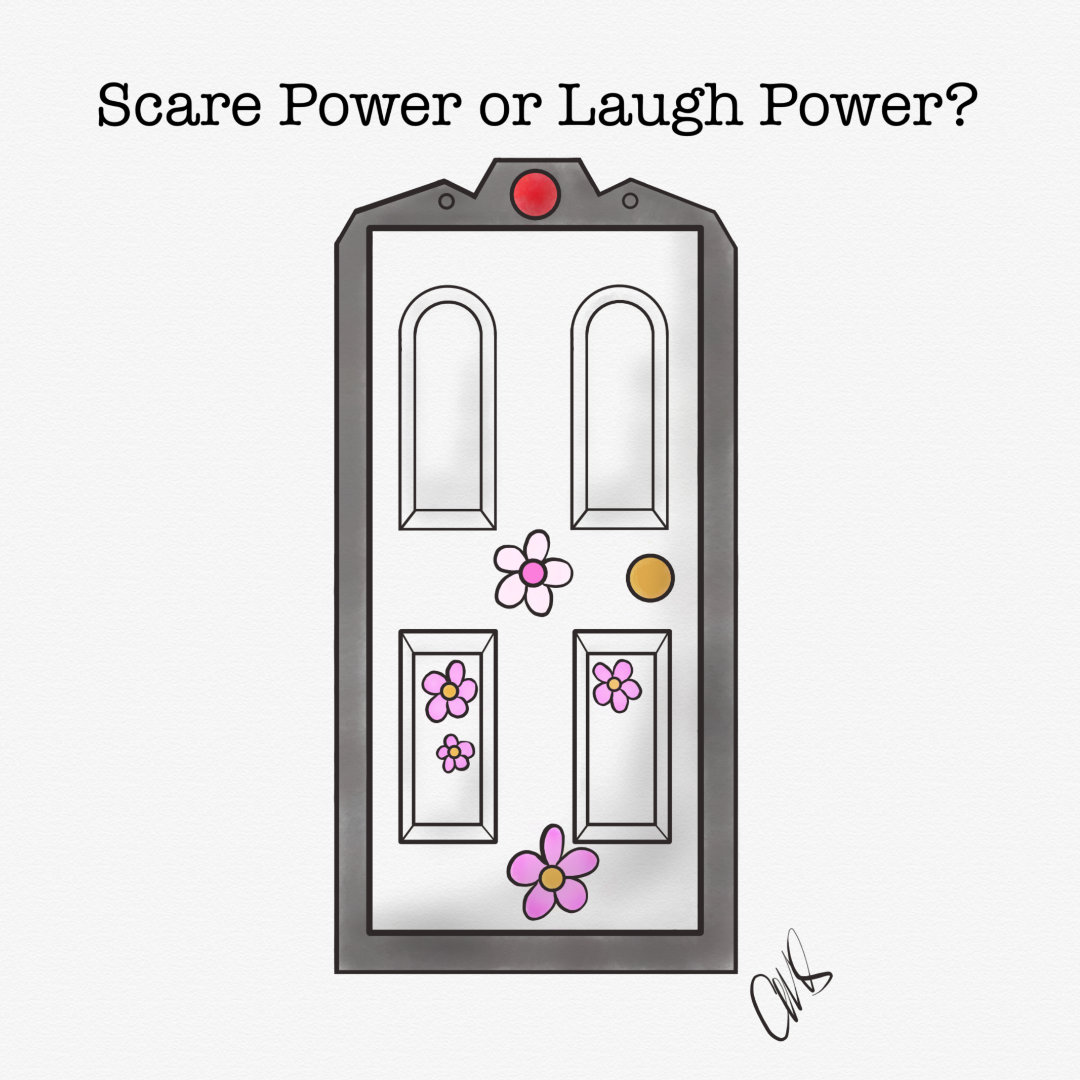 Boo's door from Monsters, Inc. is a simple white door with pink and white flowers, and a gold doorknob, wedged into the scare floor frame which transports the monsters into the children’s rooms when activated.