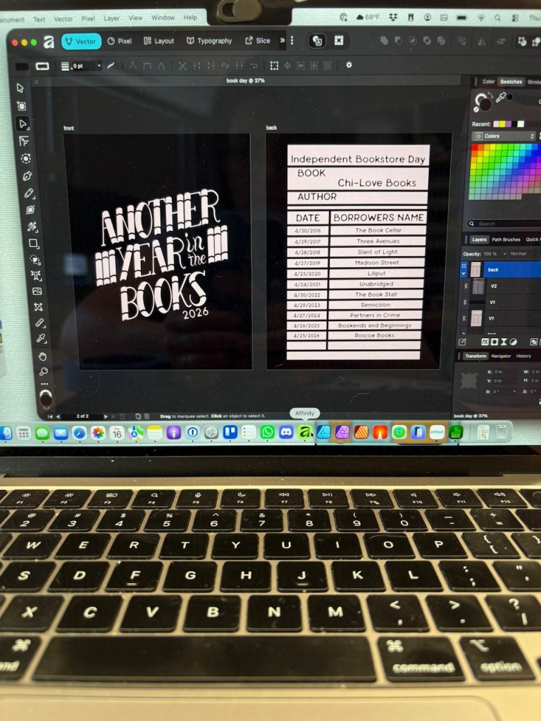 the finished graphics mocked up on my laptop in affinity.