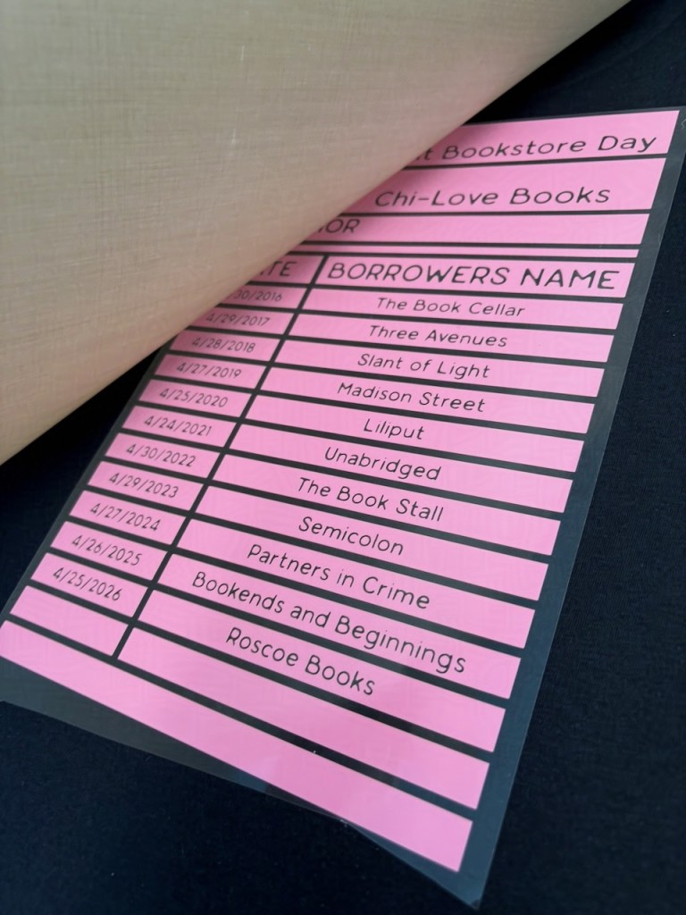 design of a library checkout card made to print on the back of a sweater for independent bookstore day